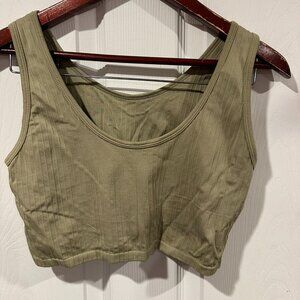 Aerie Light Green Crop Ribbed Tank Top W/ Built-In Bra Size L 281